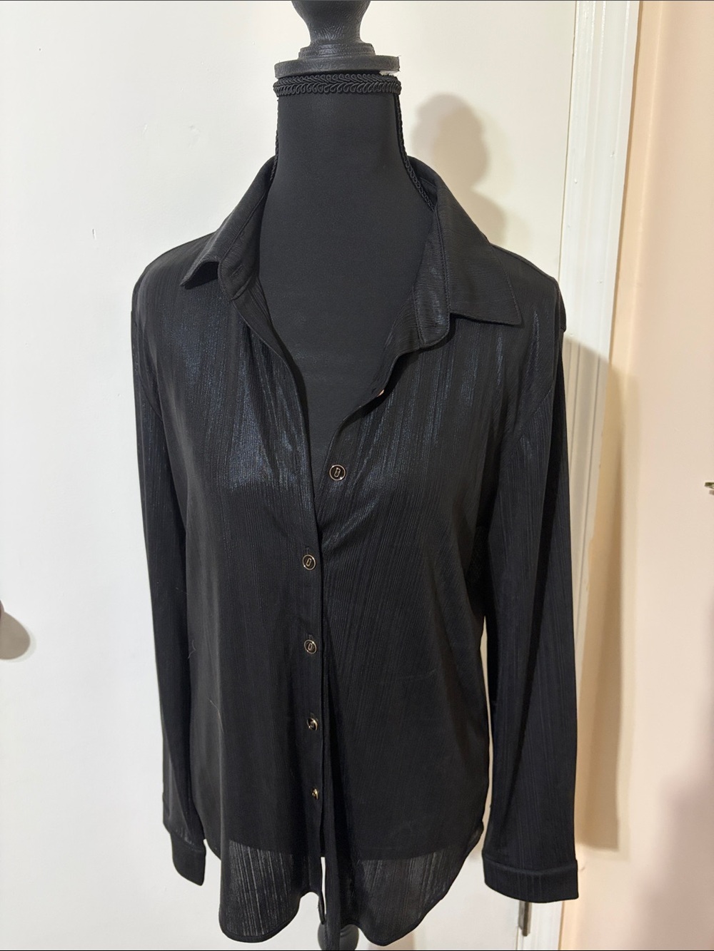 Grace Karin Black Long-Sleeve Button-Down Shirt